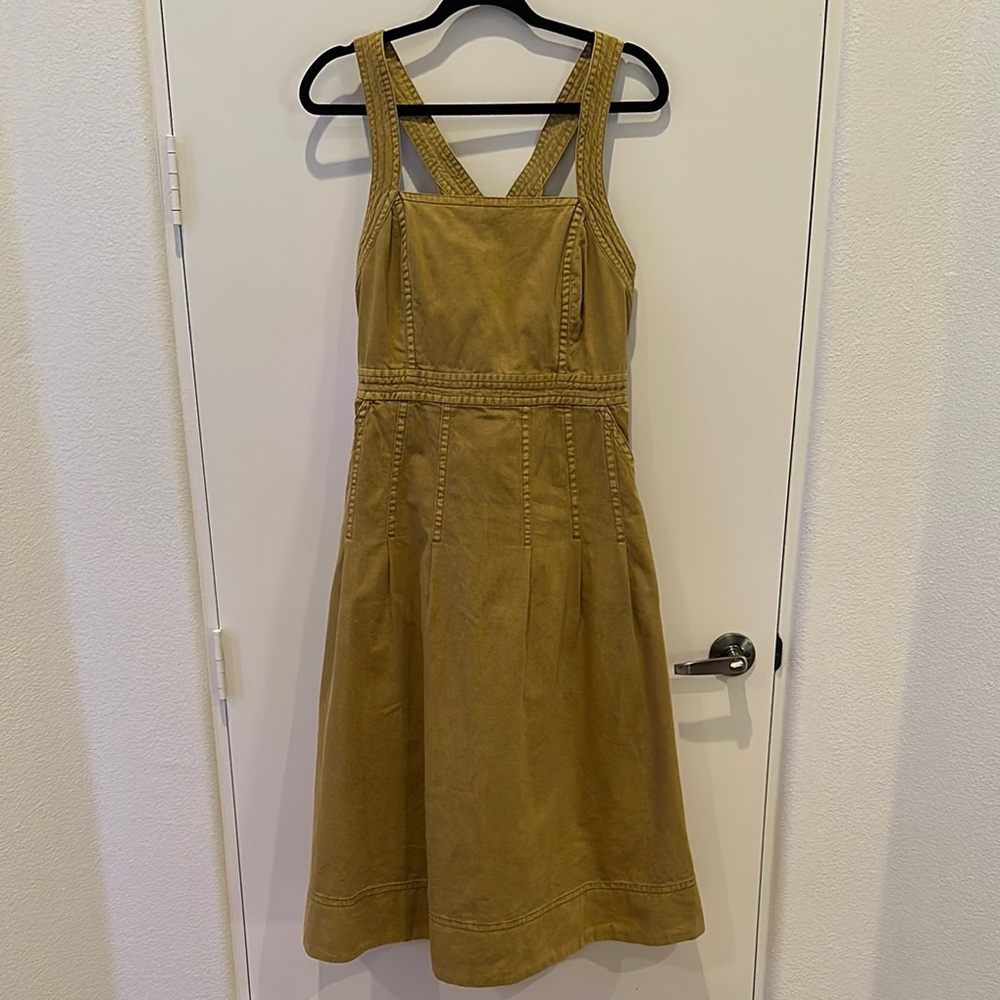 Anthropology/Pilcro Mustard Yellow Denim A-Line Dress V-Neck Sleeveless